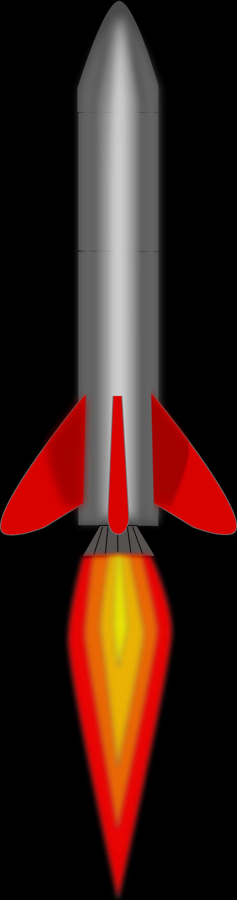 Silver Rocket Red Fins Flame Propulsion PNG