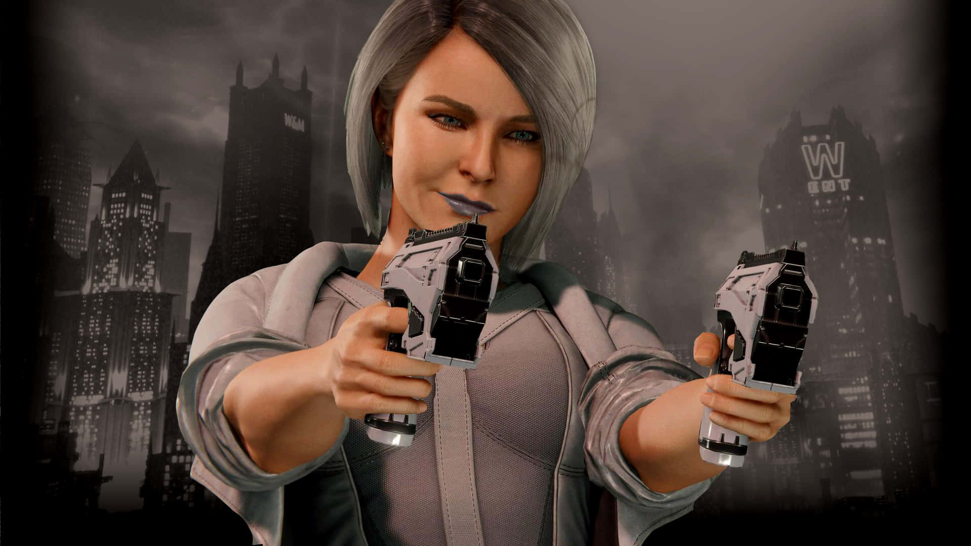 Silver Sable, the Fearless Mercenary and Leader of the Wild Pack in Action Wallpaper