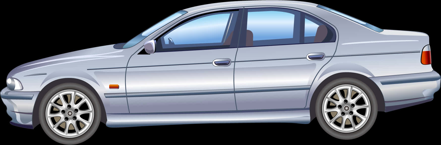 Silver Sedan Side View Vector PNG