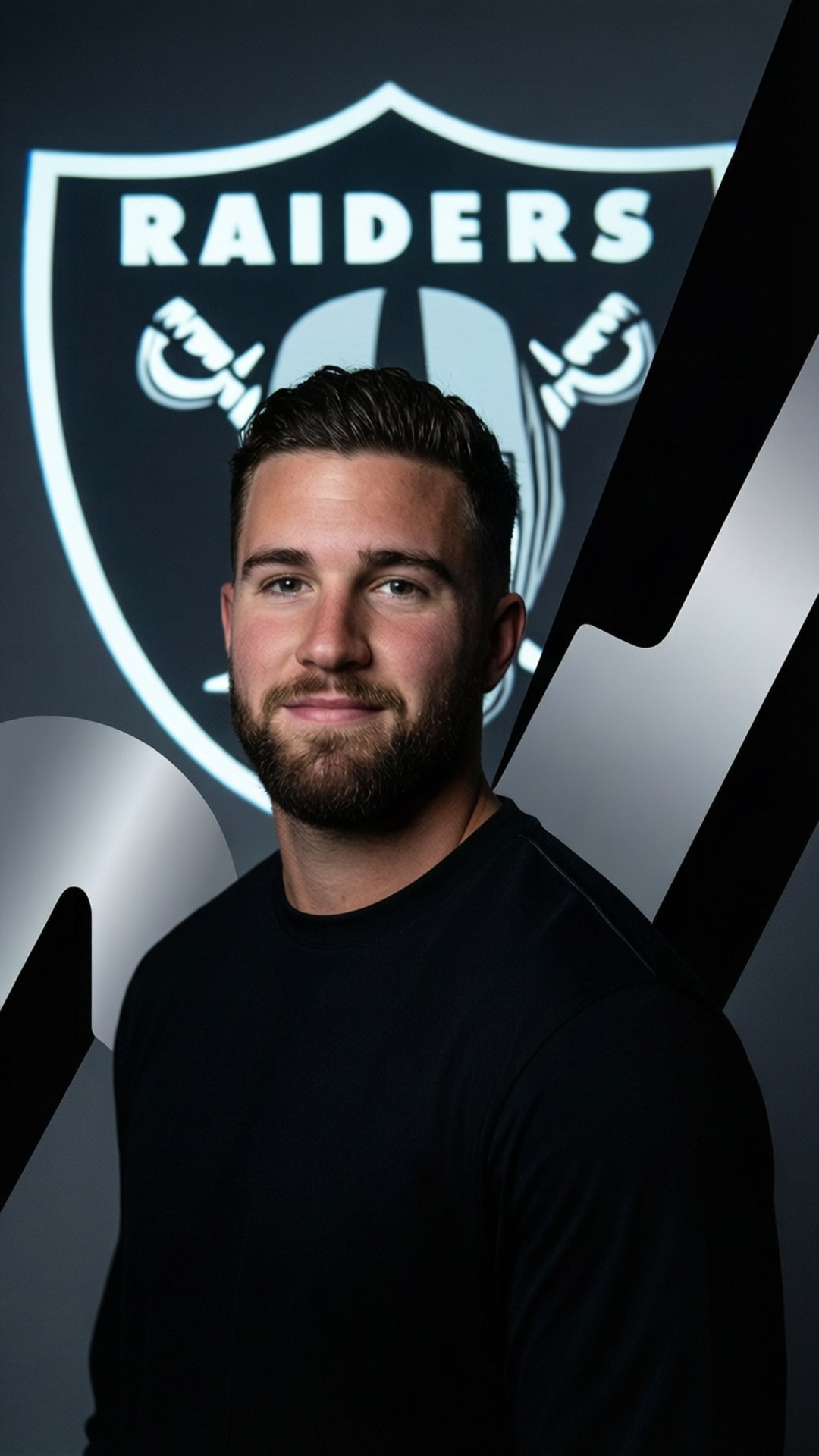 Modernt grafiskt porträtt av Jakobi Meyers med Raiders-branding.