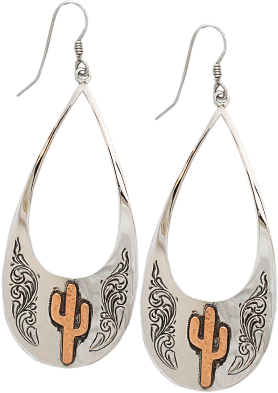 Silver Teardrop Cactus Earrings PNG
