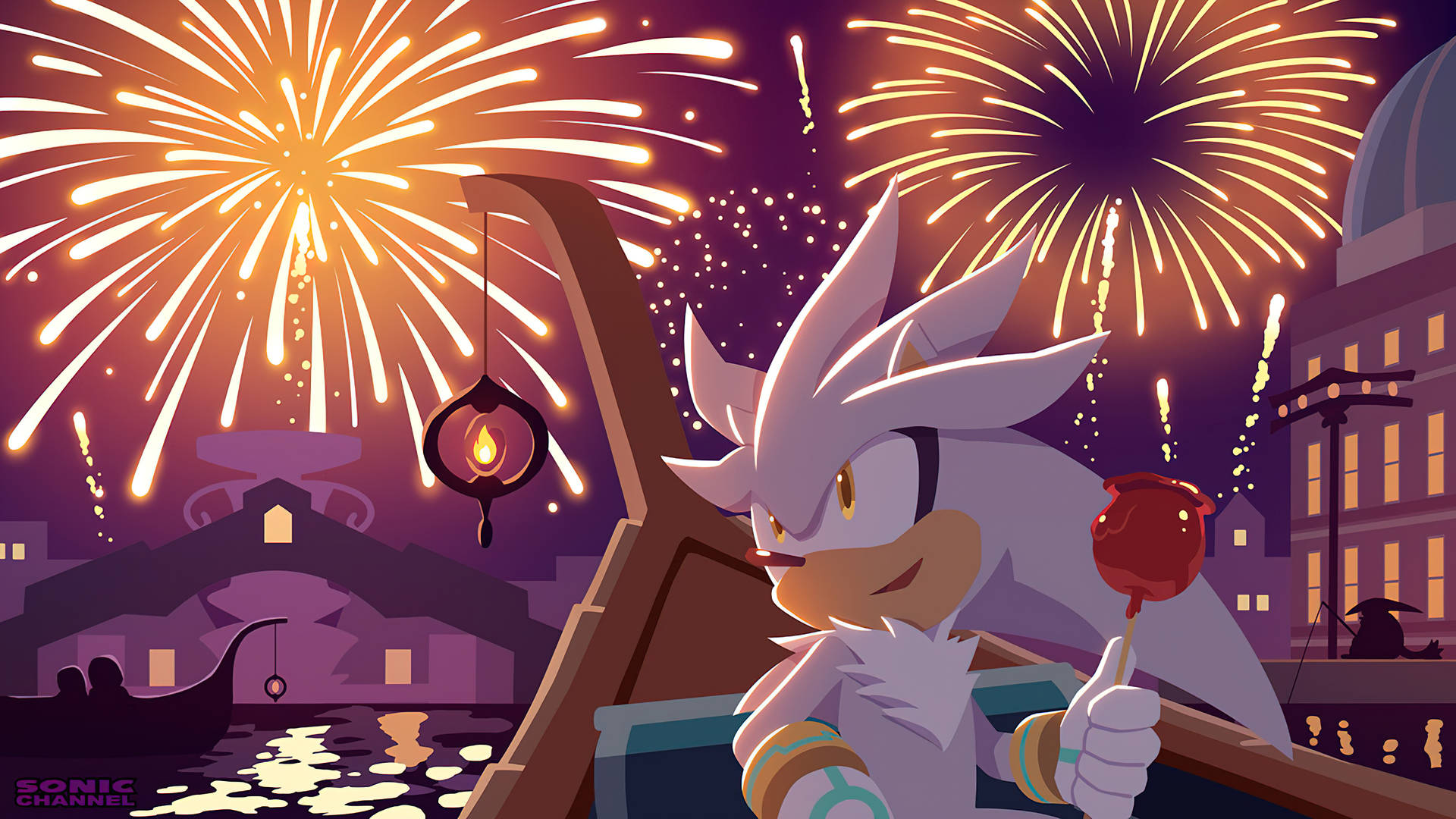 Silver The Hedgehog Under Fireworks Wallpaper