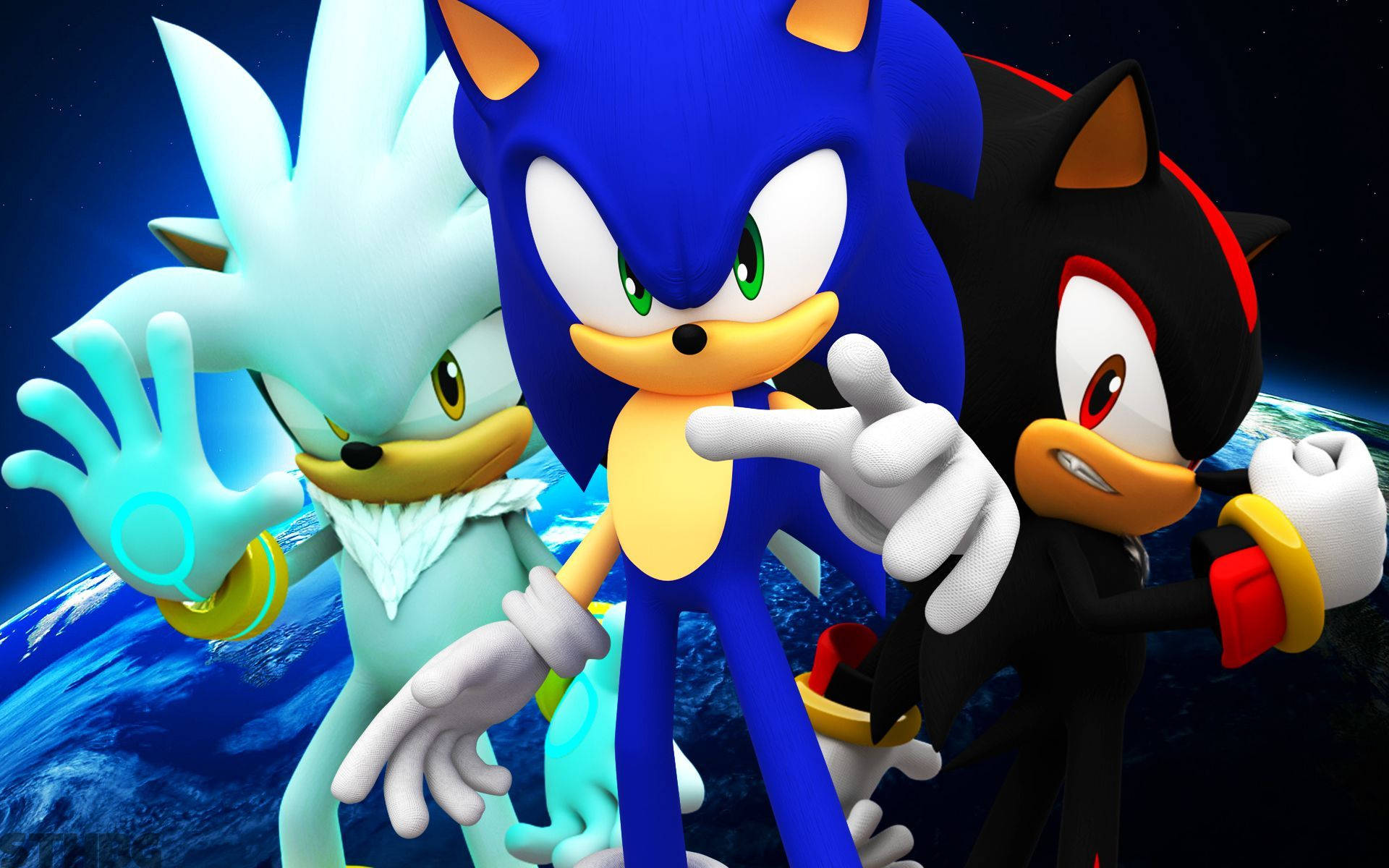 Silver The Hedgehog With Sonic And Shadow Wallpaper