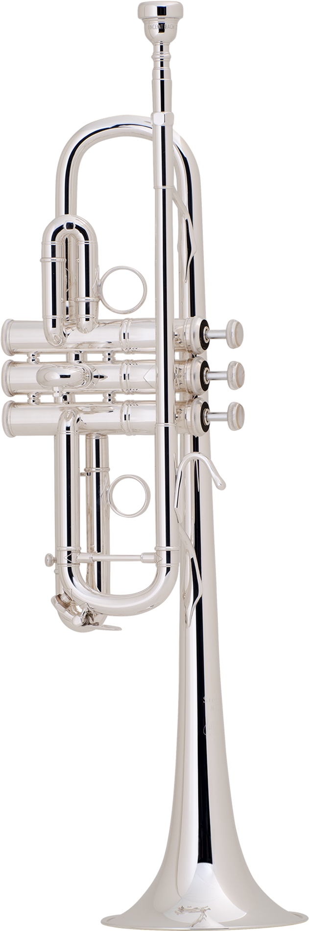 Silver Trumpet Standing Against Neutral Background PNG