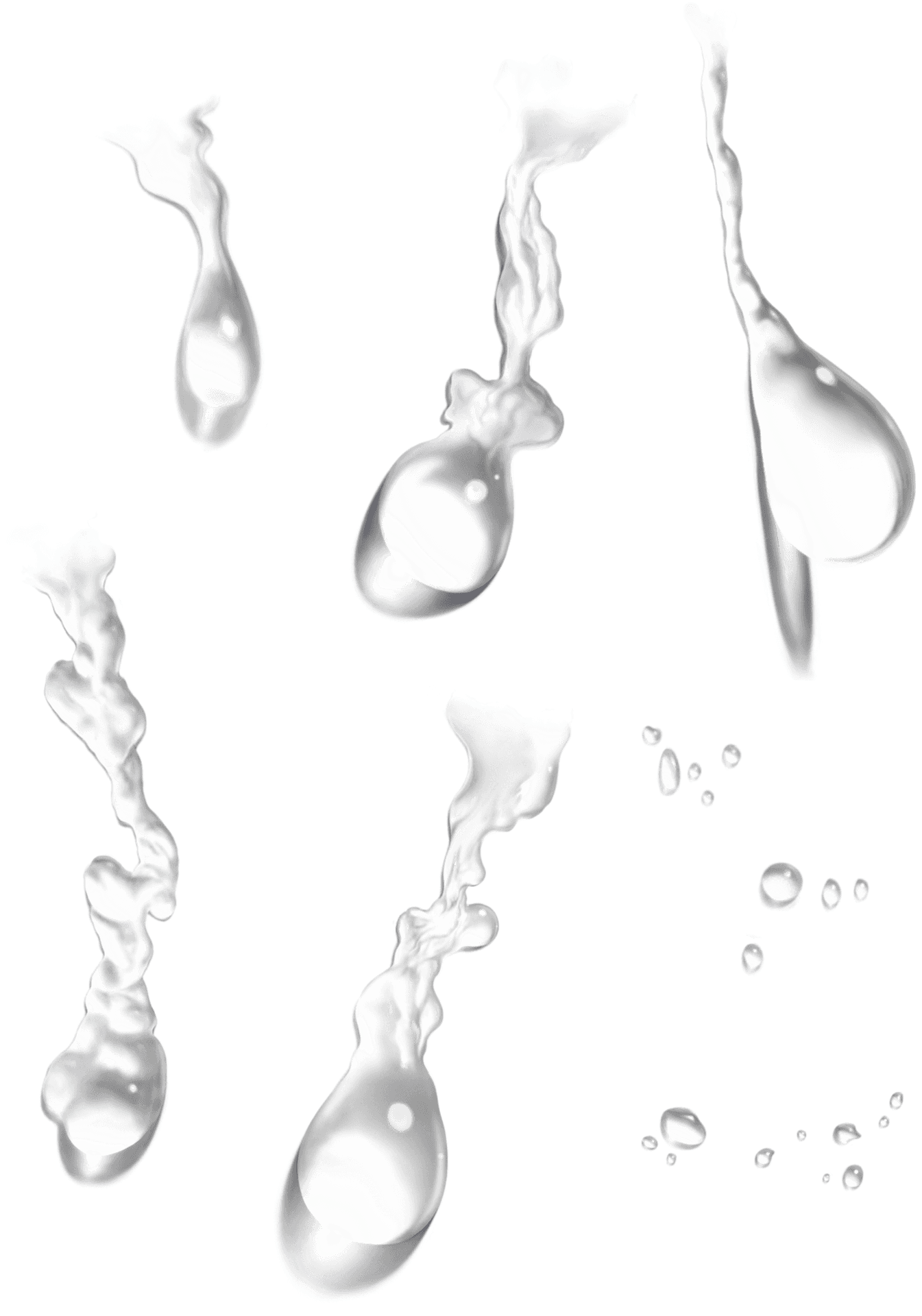 Silver Water Drops Falling PNG