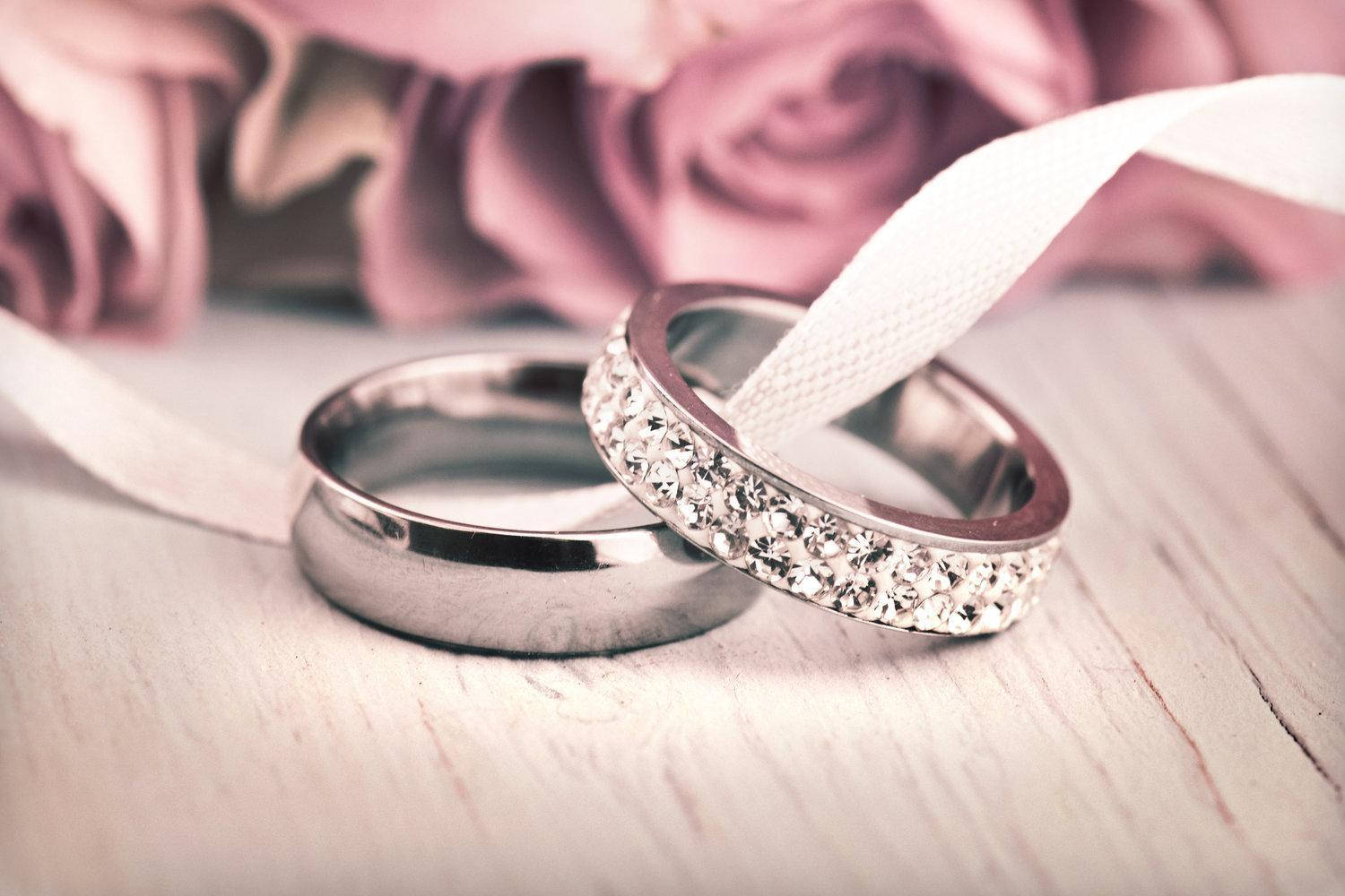 Silver Wedding Rings White Ribbon