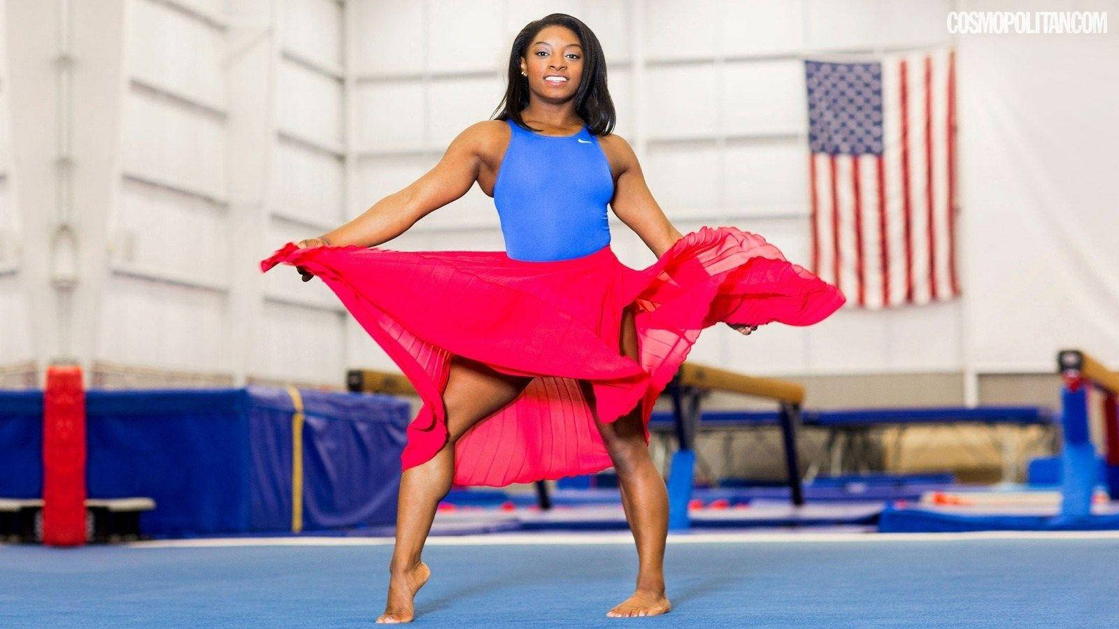 “gymnastics Superstar Simone Biles Airborne” Wallpaper
