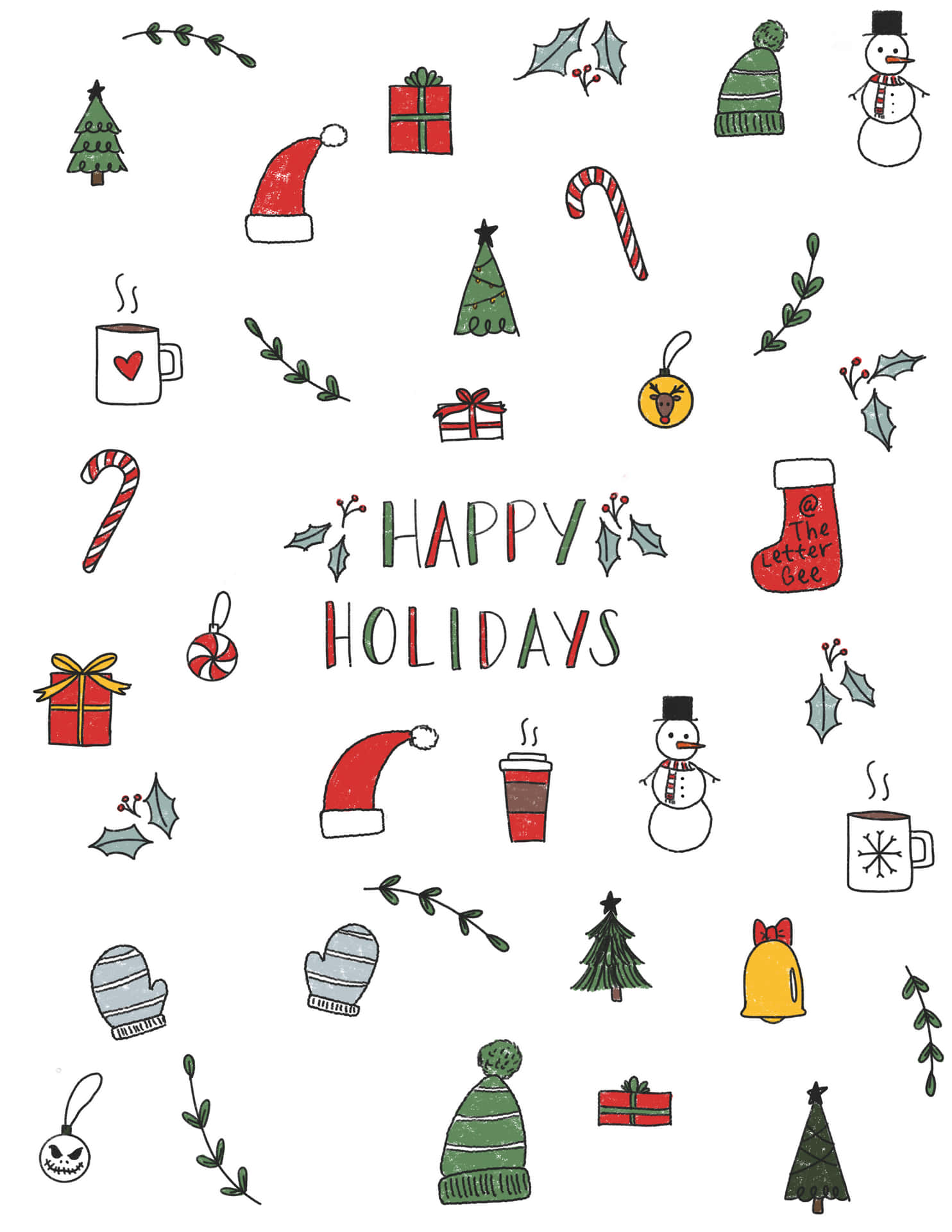 Simple Aesthetic Cute Christmas Card Against A White Background Wallpaper