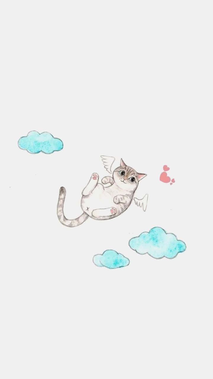 Simple And Cute Angel Cat iPhone Wallpaper