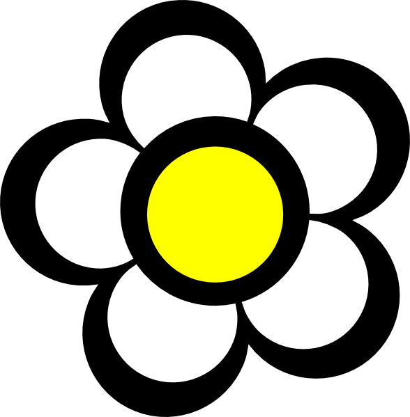 Simple Black Flower Outlinewith Yellow Center PNG