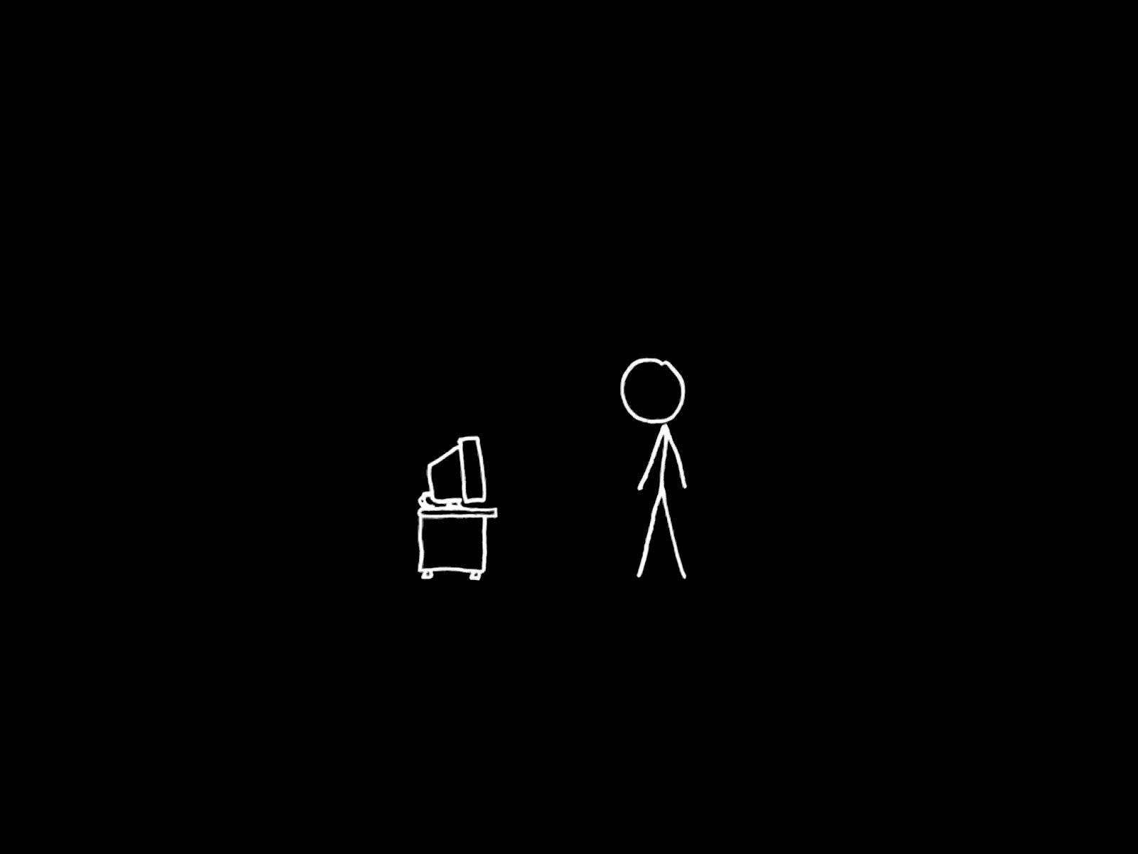 Simple Black Stick Figure And Computer