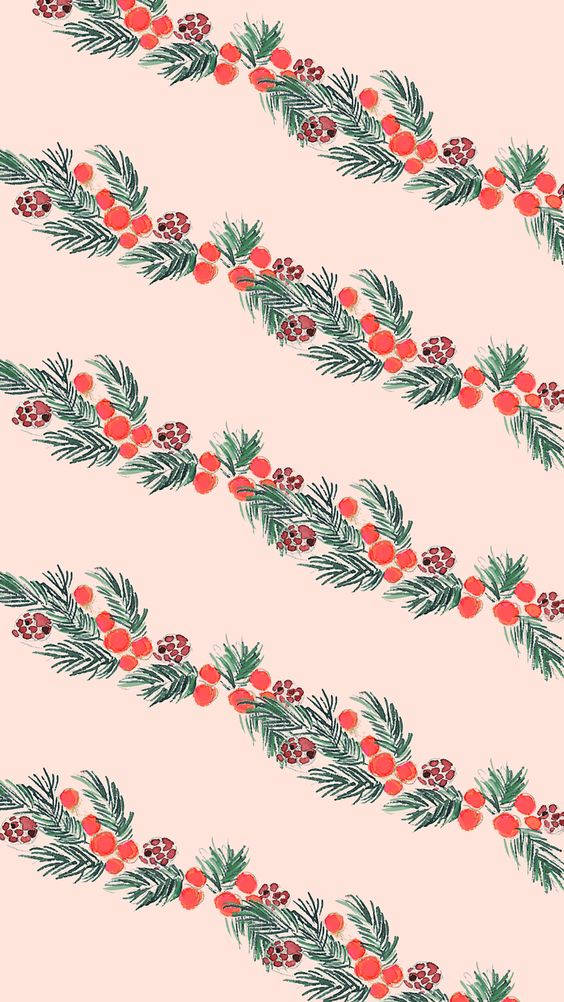 Simple Christmas Garland Berries Pattern Wallpaper