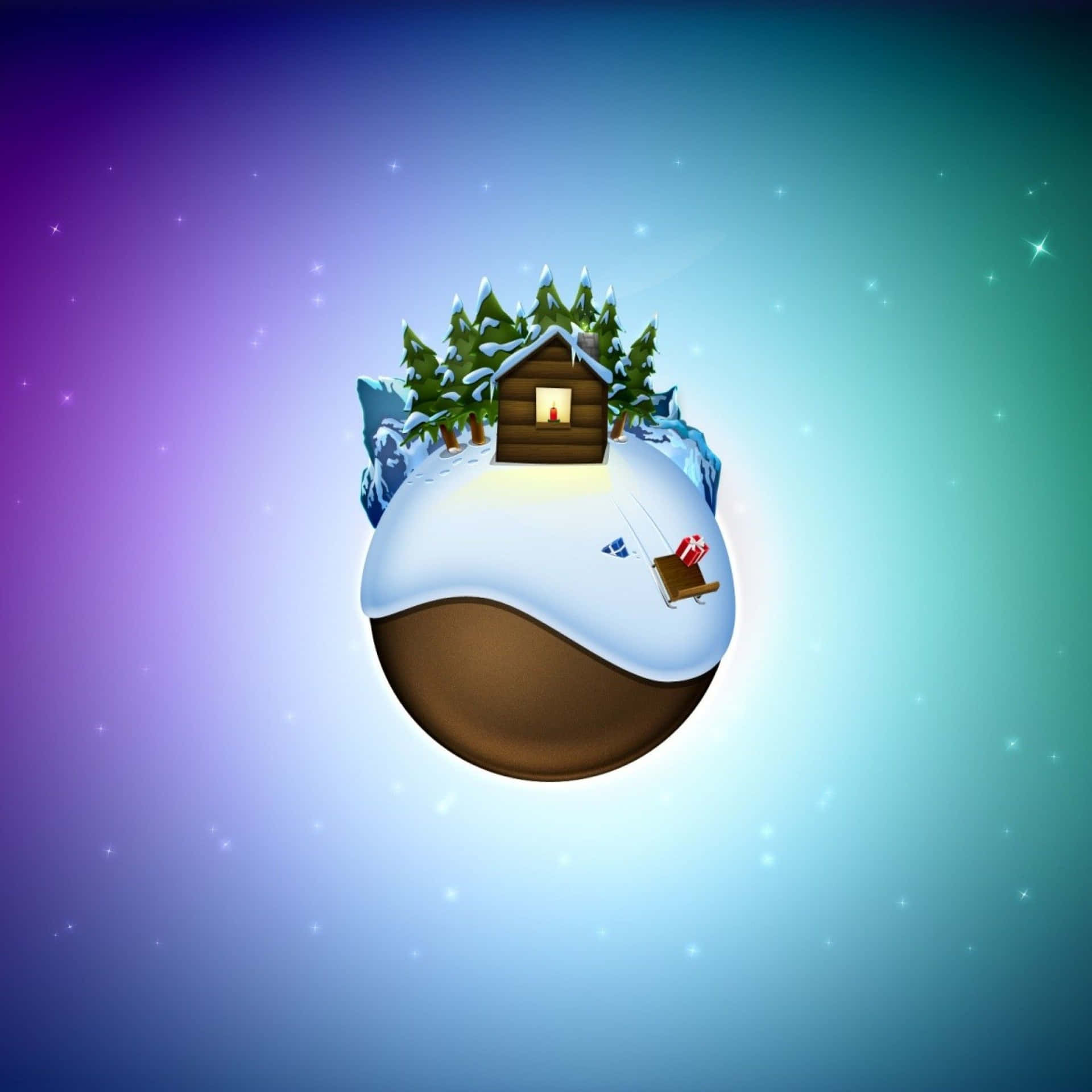 Umaesfera De Natal Com Uma Casa Nela. Papel de Parede