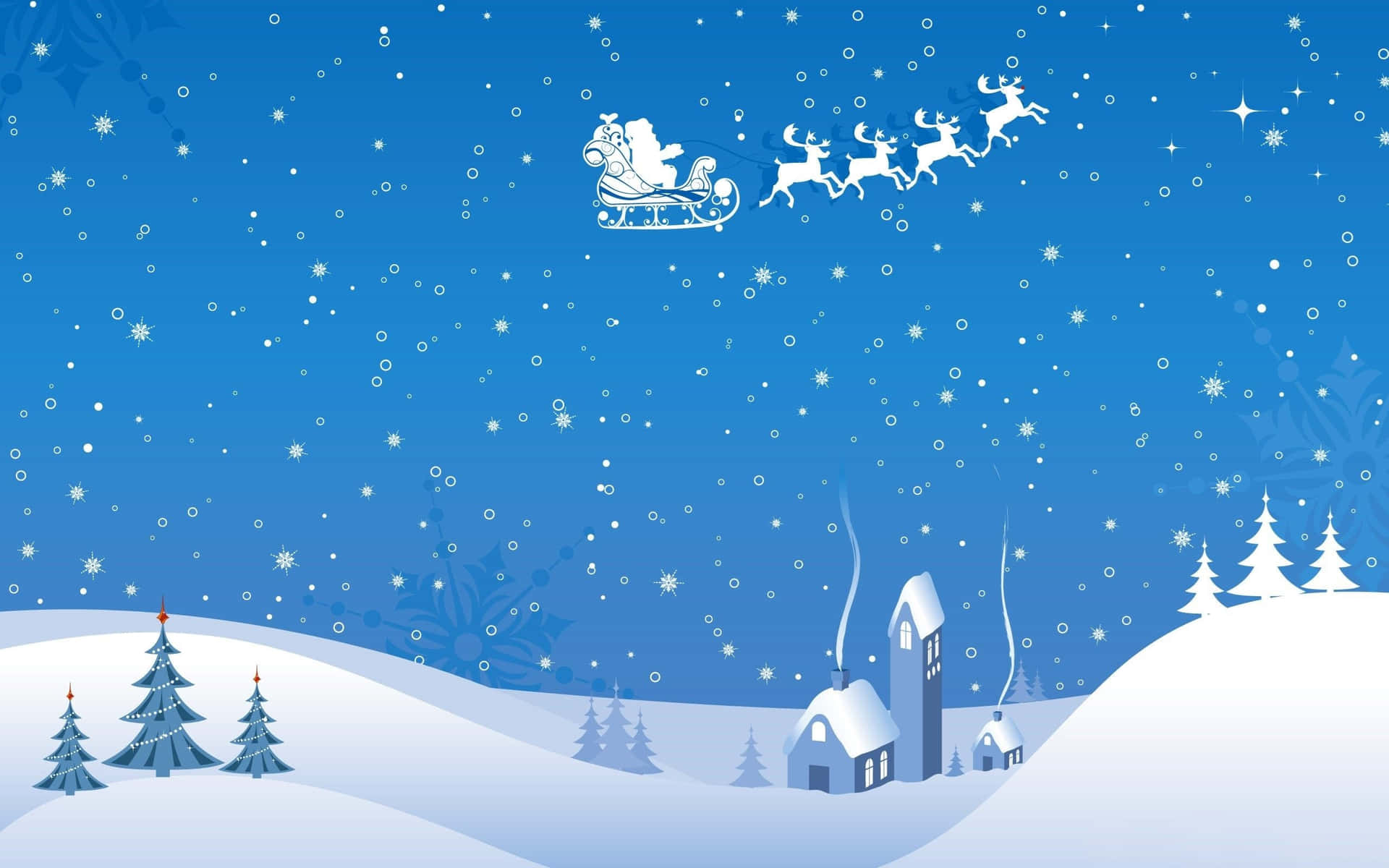 Santa Claus Flying Over A Snowy Landscape Wallpaper