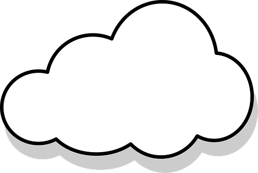 Una nube blanca de dibujos animados con contorno negro y sombra gris sobre fondo negro
