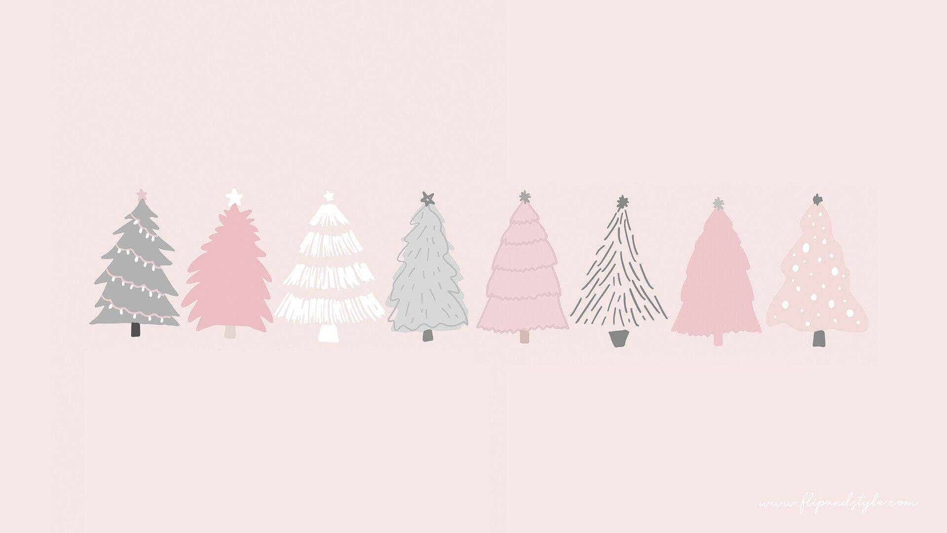 Enkel sød jul iPhone pastelpink træer Wallpaper