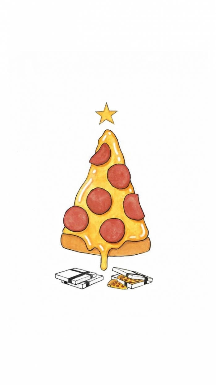 Sencillo,bonito Árbol De Navidad Con Pizza Para Iphone. Fondo de pantalla