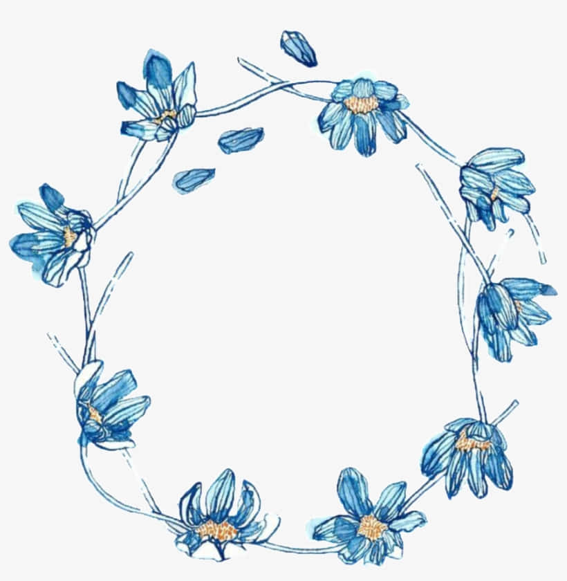 Blå blomster i en cirkel på en hvid baggrund Wallpaper