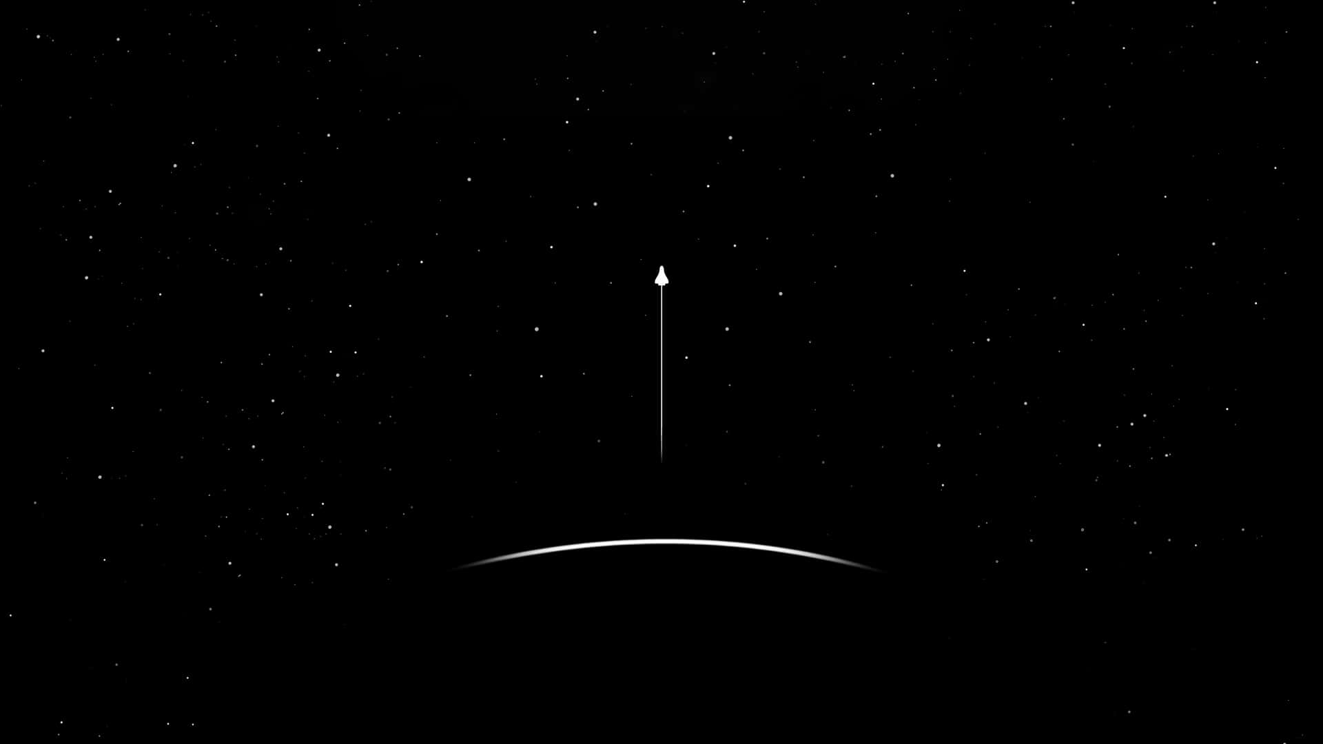 En sort og hvid billed af en raket i rummet Wallpaper