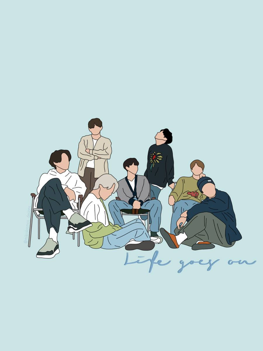 Simple Outline Art Bts Life Goes On Background