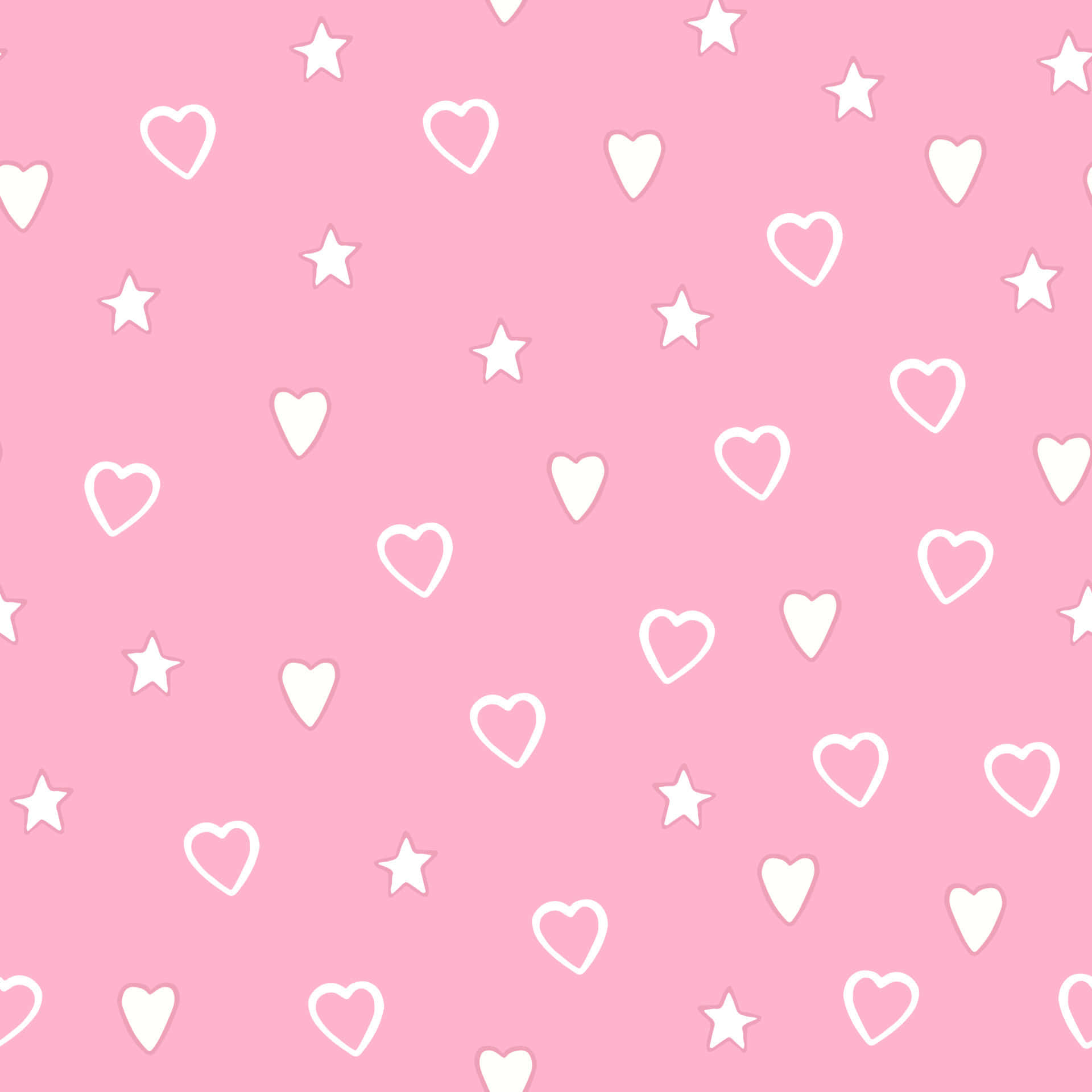 A Pink Background With White Hearts And Stars Wallpaper