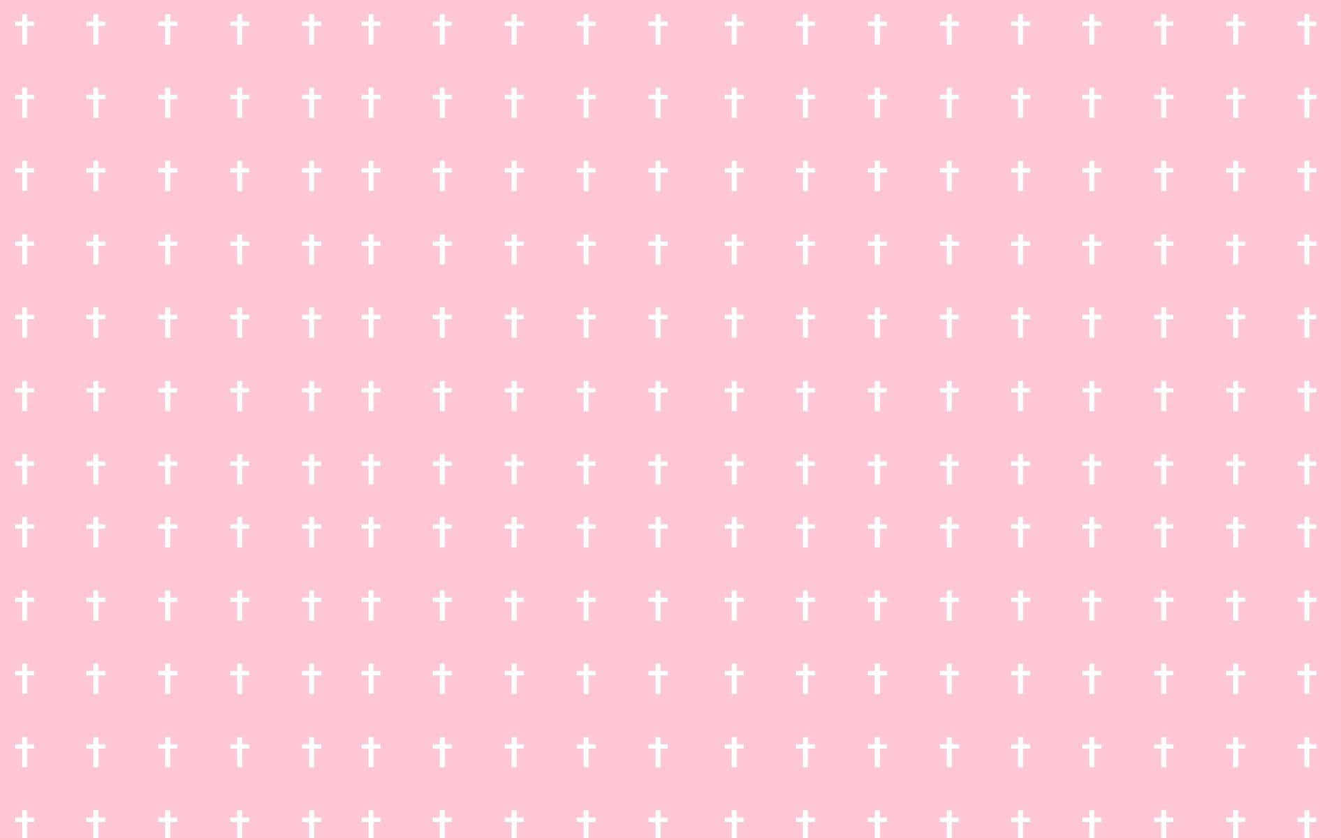 En pink baggrund med hvide kors på den. Wallpaper