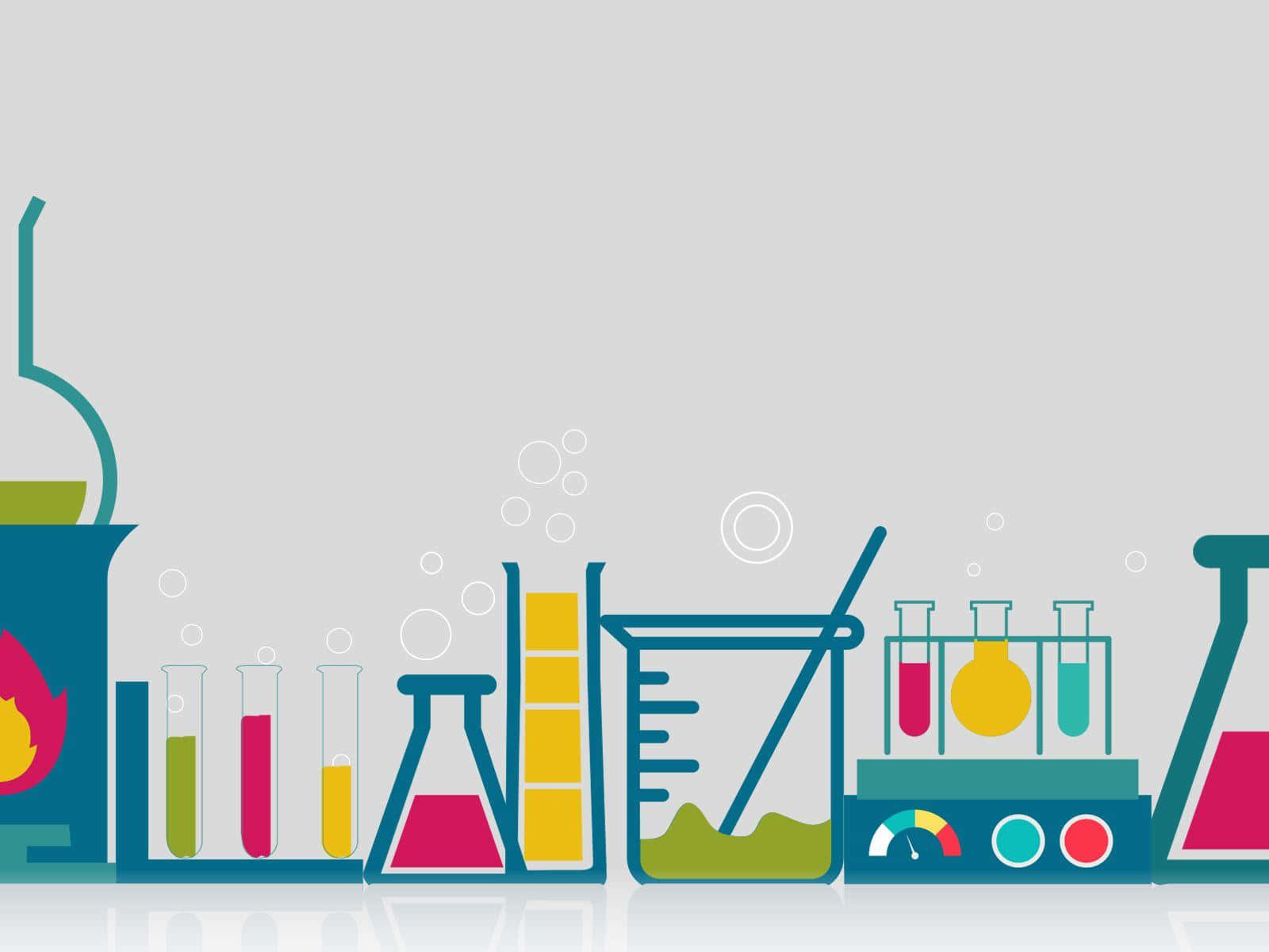 A Colorful Illustration Of A Laboratory With Various Test Tubes