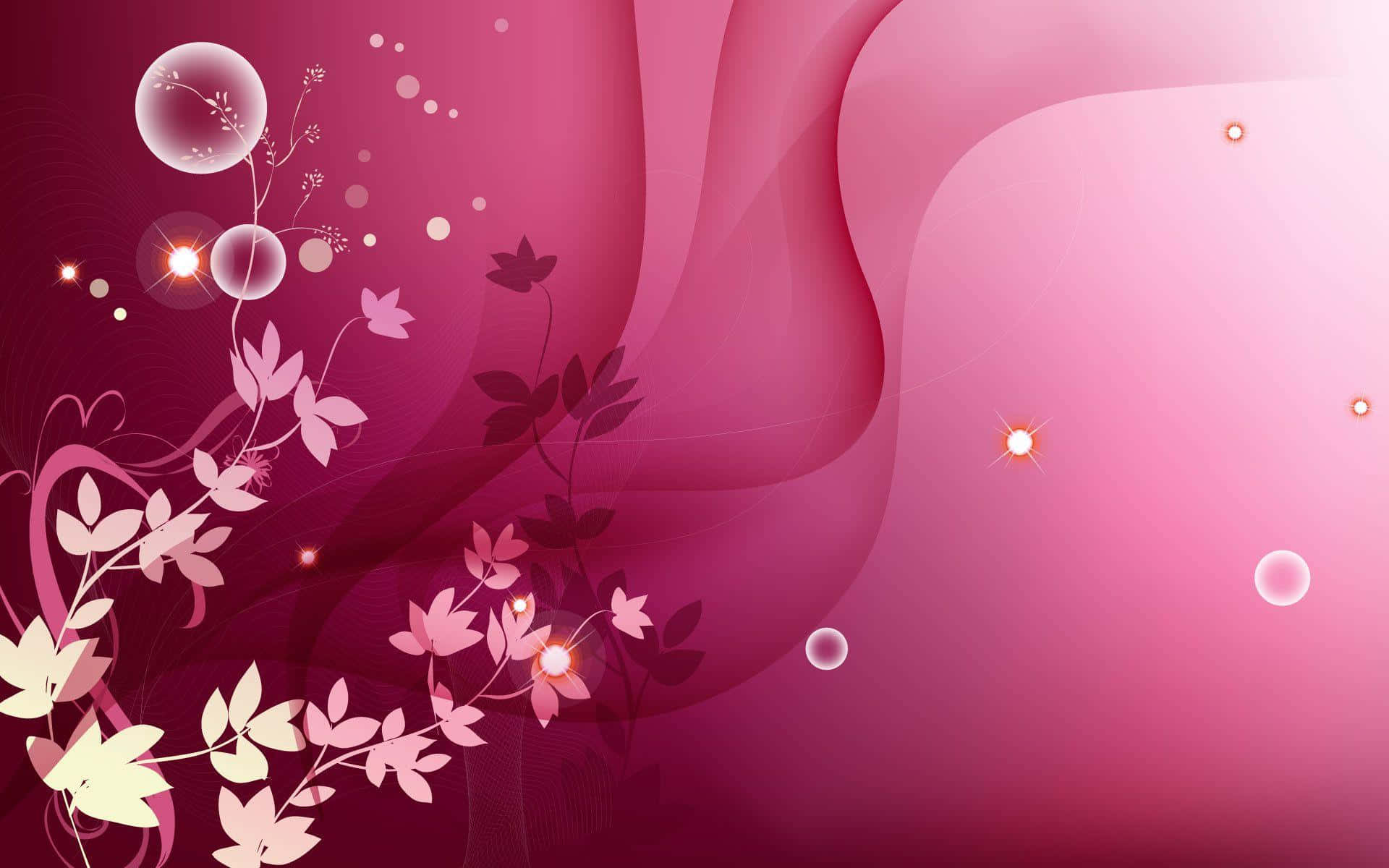 Pink Background With Bubbles And Flowers