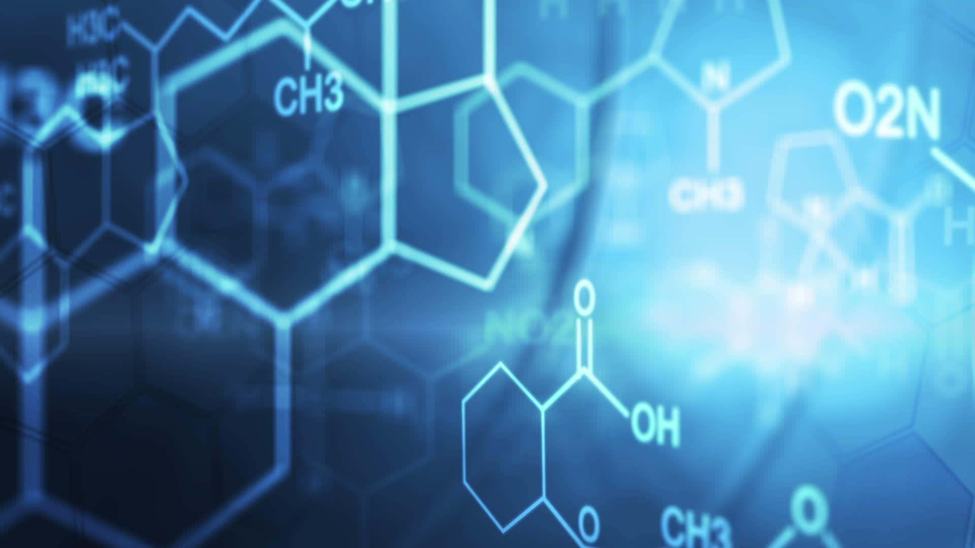 A Blue Background With A Lot Of Chemistry Molecules