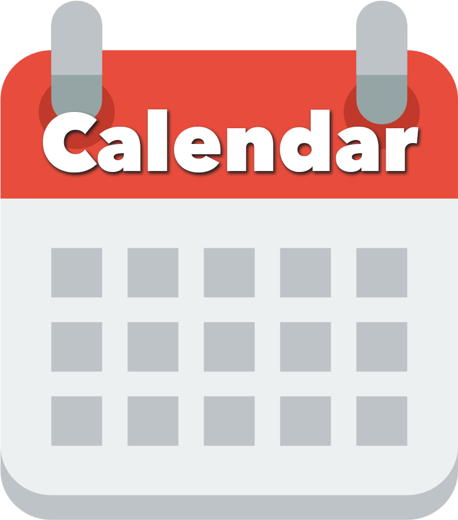 Simple Red Calendar Icon PNG — A flat design calendar icon with red header and white text on a light gray grid background.