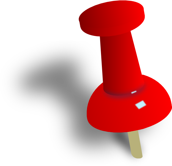Red Pushpin Graphic PNG — A bright red pushpin with a metallic stem stands isolated against a pure black background.