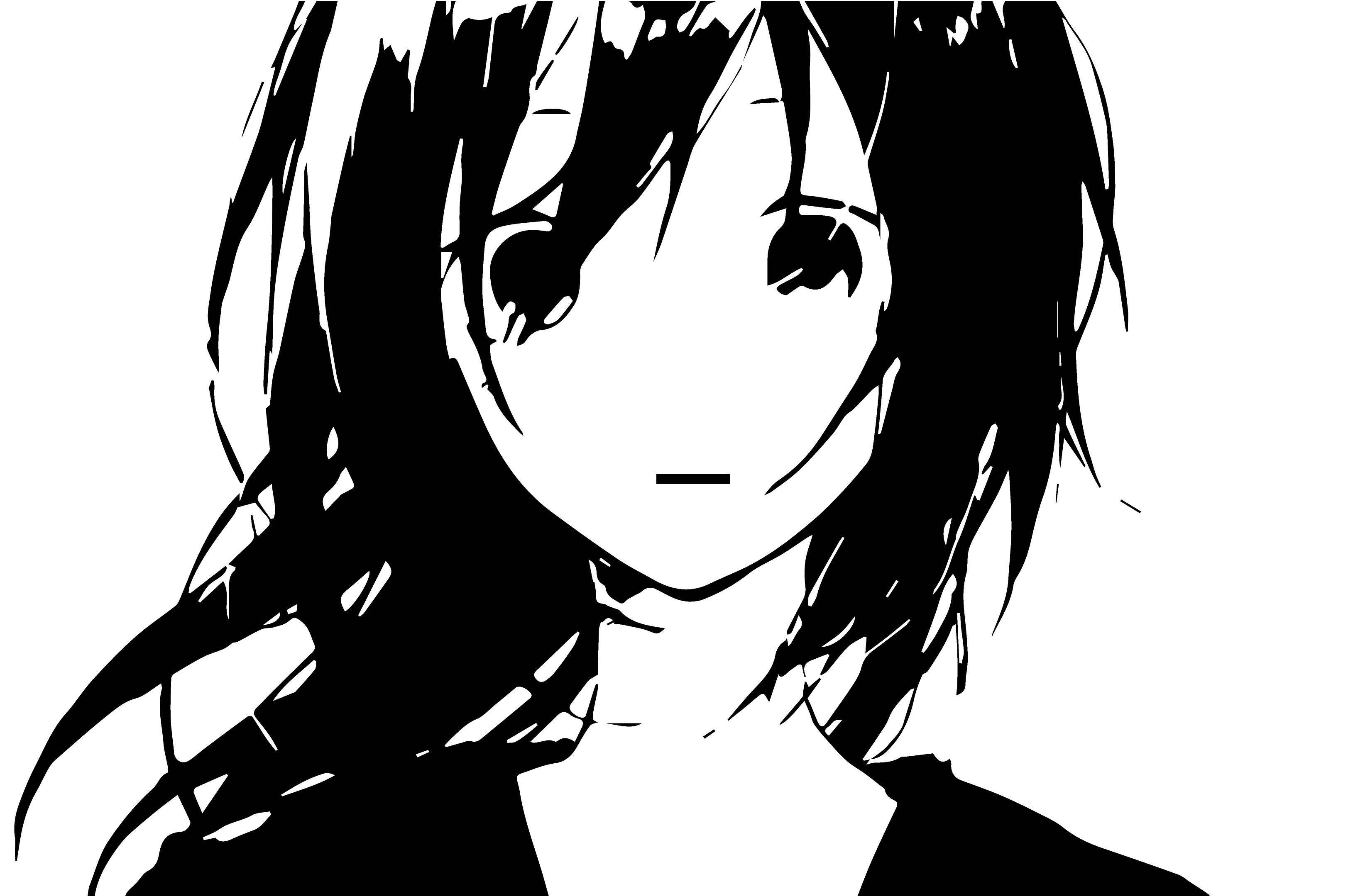 Simple Sad Anime Girl Black And White Desktop Wallpaper