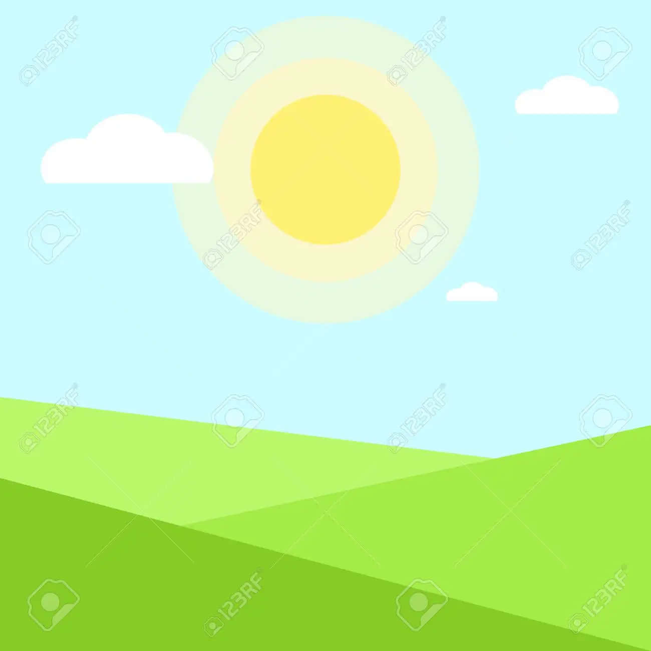 A Flat Landscape With A Sun And Clouds Stock Vector Wallpaper