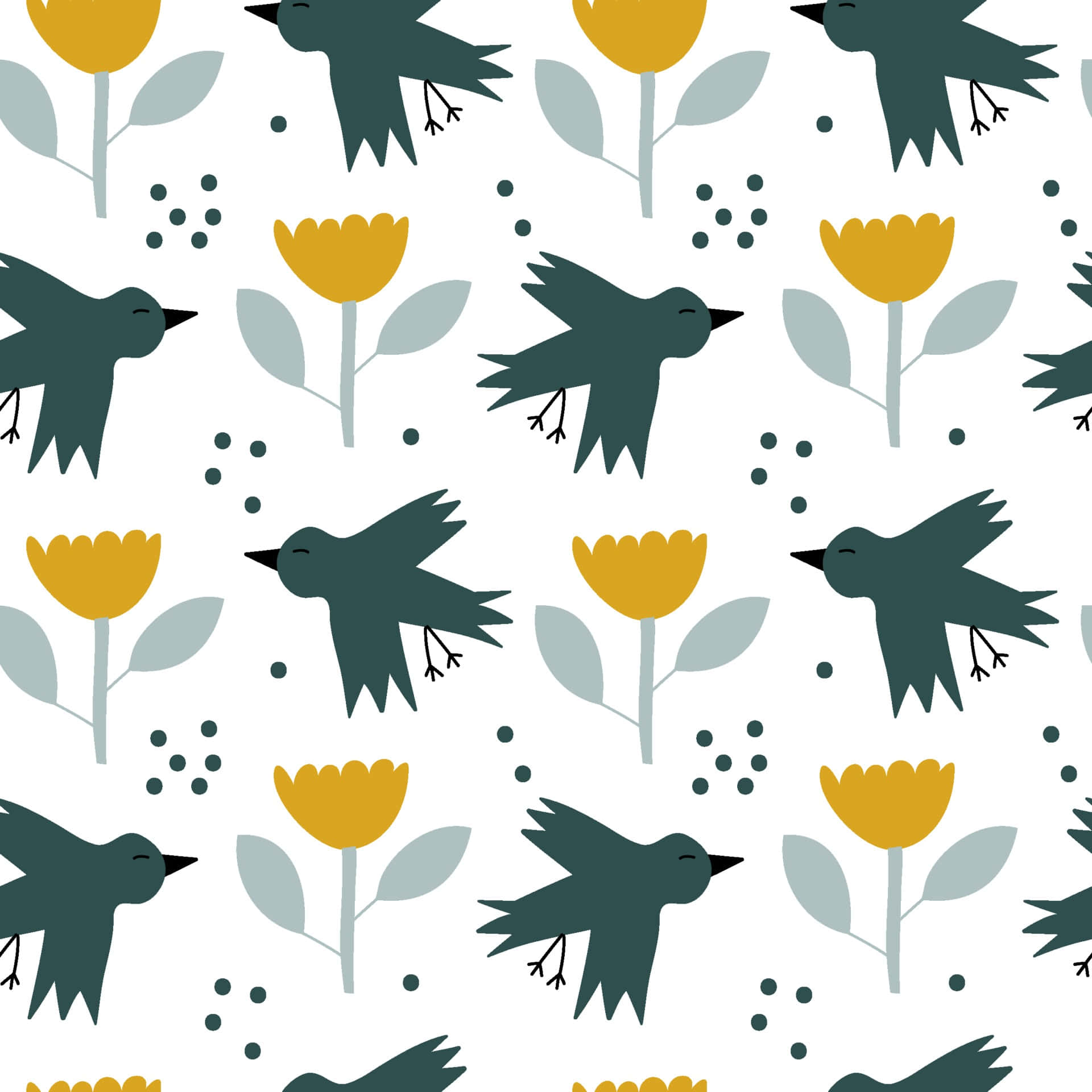 Simple Spring Flower And Birds Wallpaper