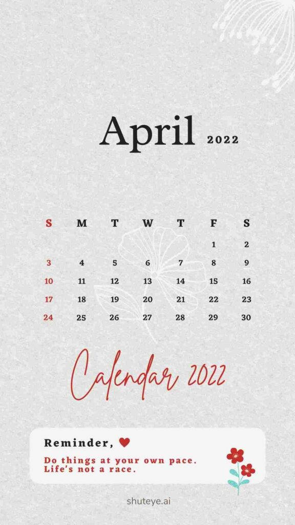 Simple White Red April 2022 Calendar Background