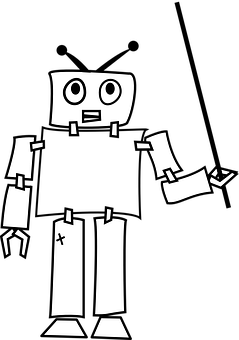 Simplified Blackand White Robot Illustration PNG