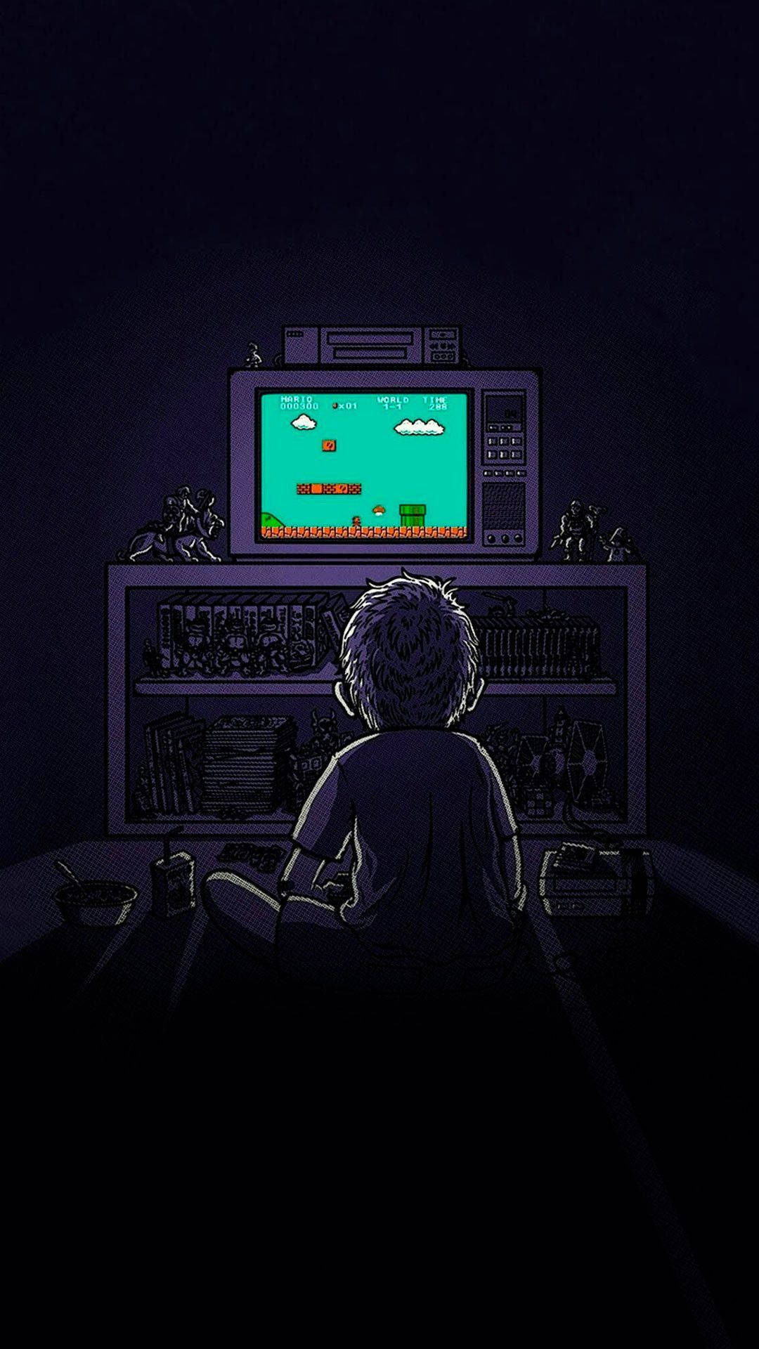 Simplistic Gaming Boy Playing Mario