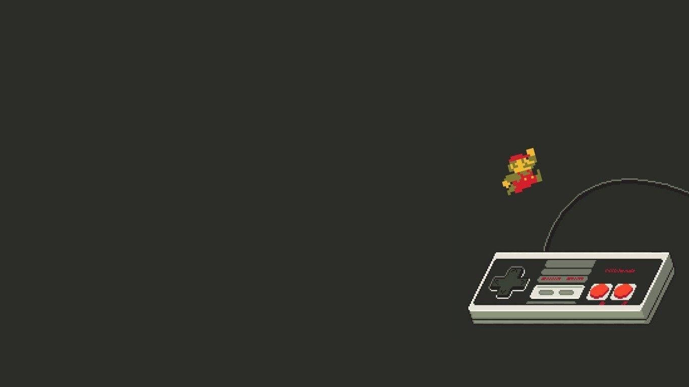 Simplistic Gaming Mario Jumps Over Console Wallpaper
