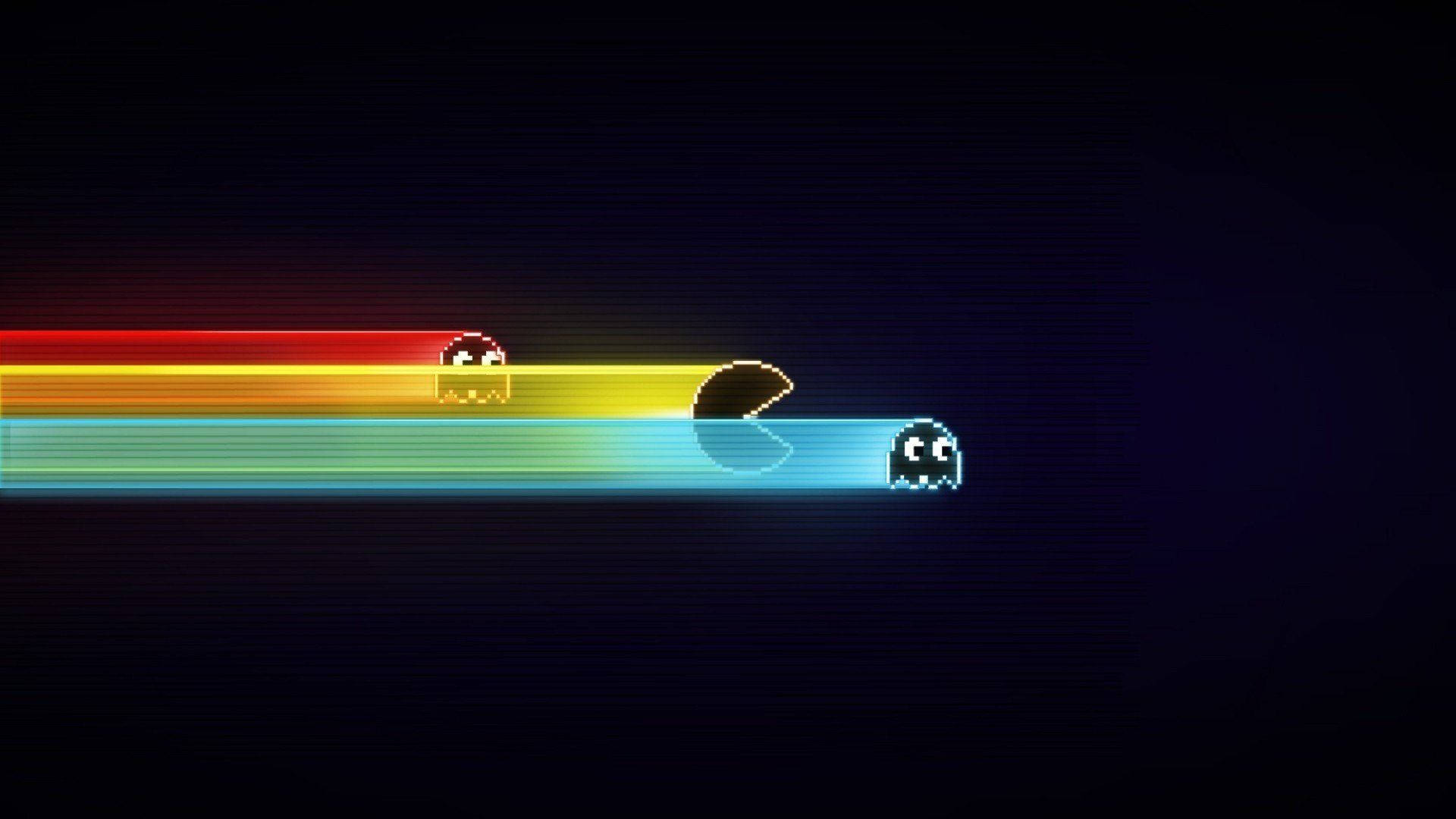 Simplicidaden El Juego Pacman Con Senderos De Luz. Fondo de pantalla