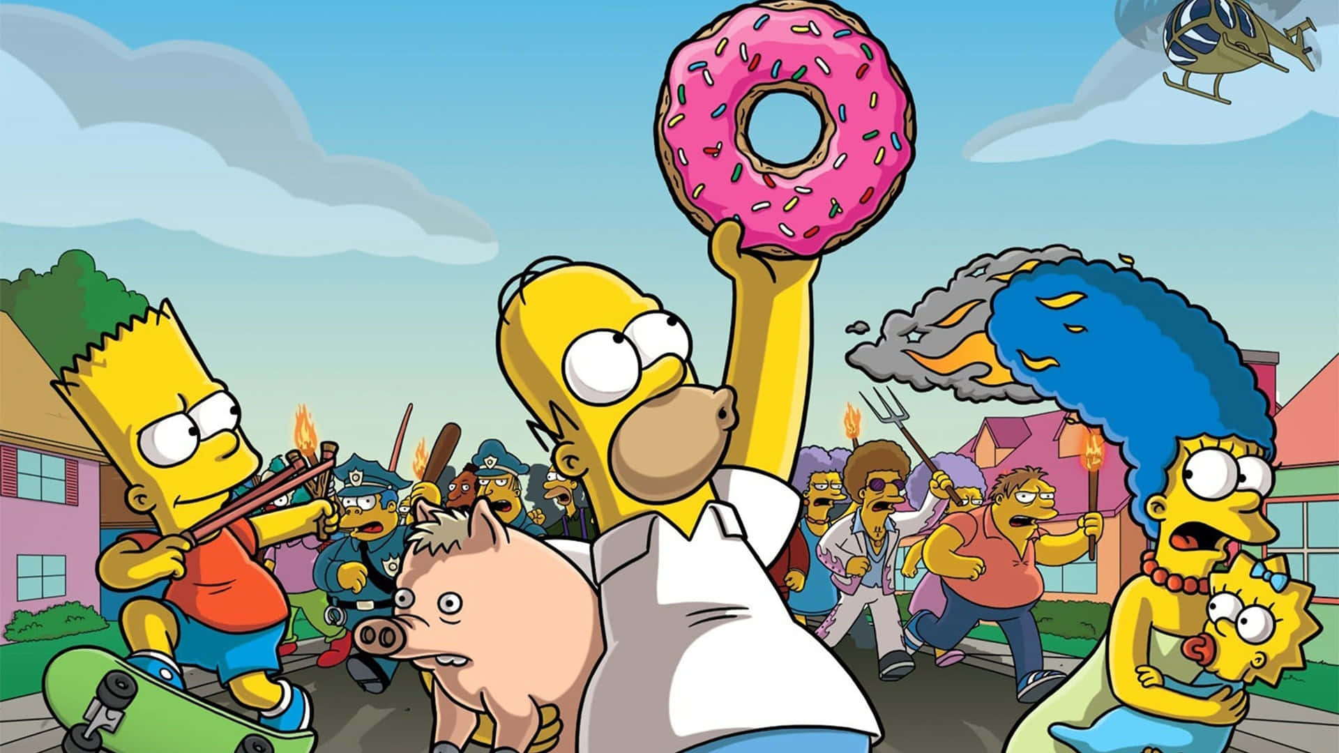 Lad os nyde en maraton af The Simpsons på et pc-skrivebord. Wallpaper