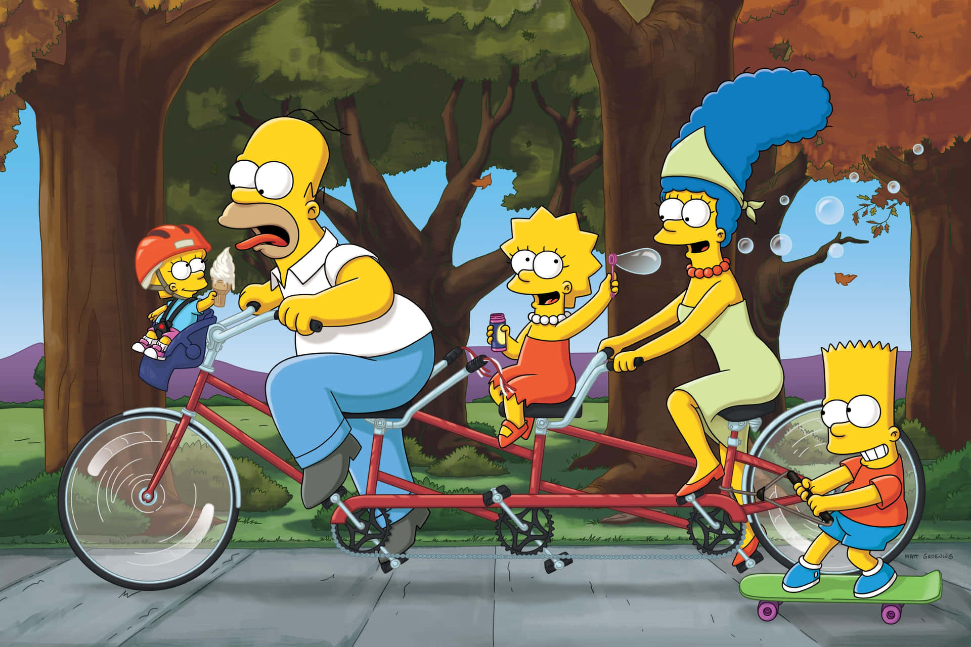 Simpsons Family On A Bicycle Wallpaper