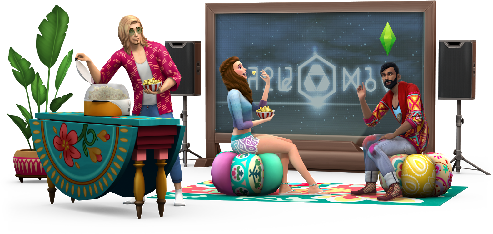 Sims4 Bohemian Living Room Scene PNG