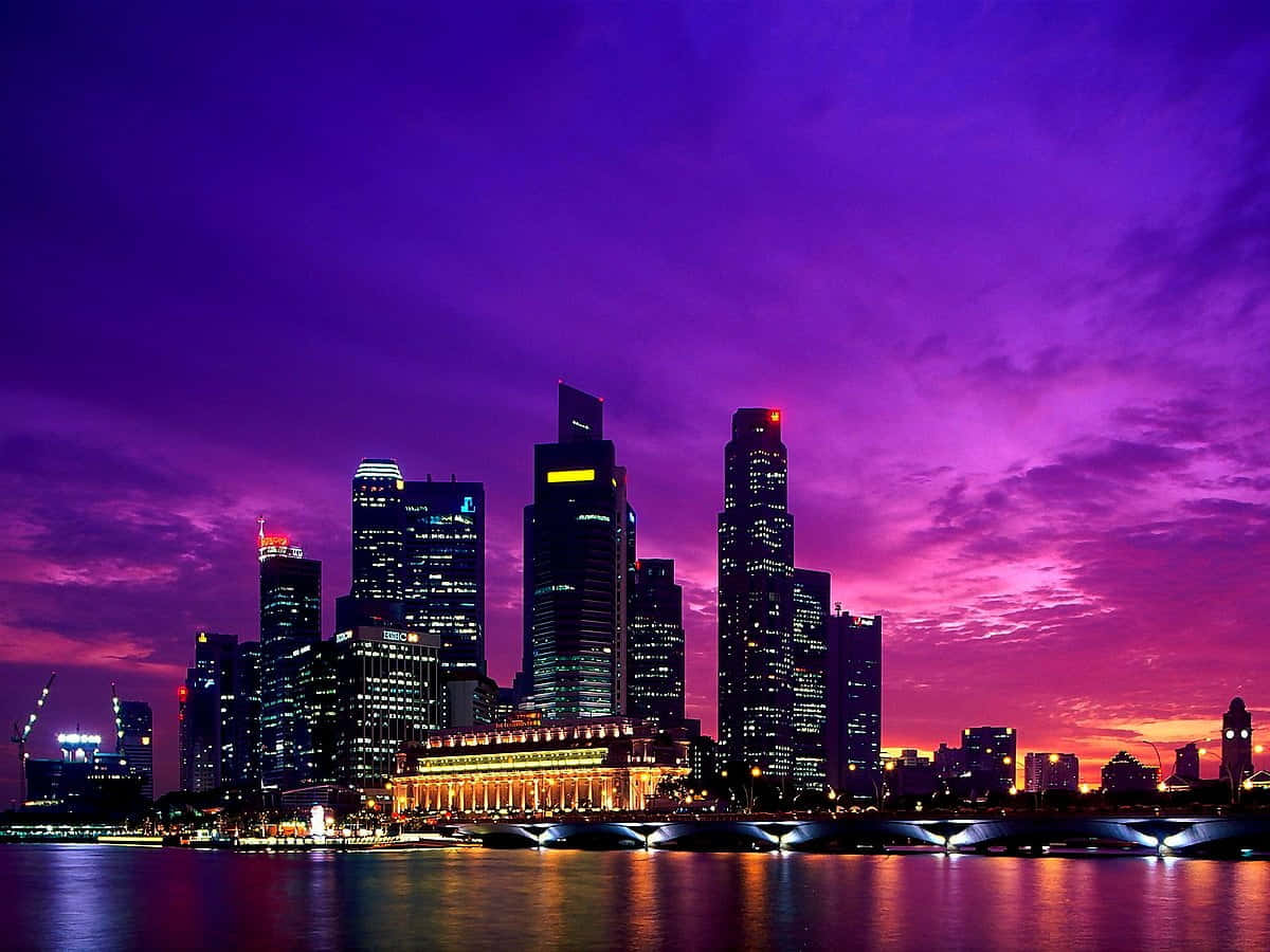 Apaisagem Noturna Dos Arranha-céus De Singapura.