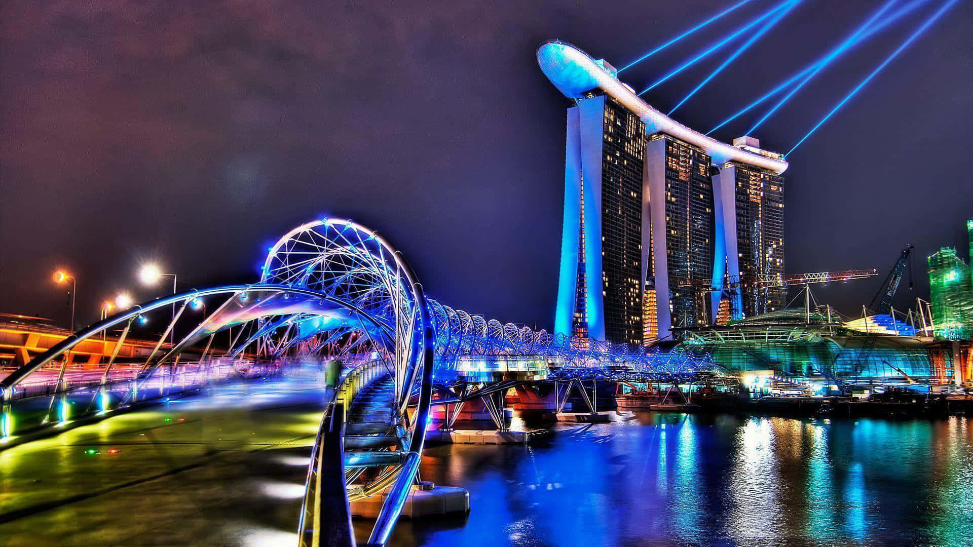 Spectacular view of Marina Bay Sands during blurry sunset, Singapore