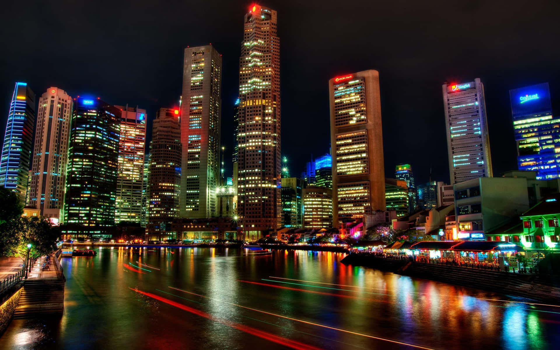 Singaporebyen Om Natten.