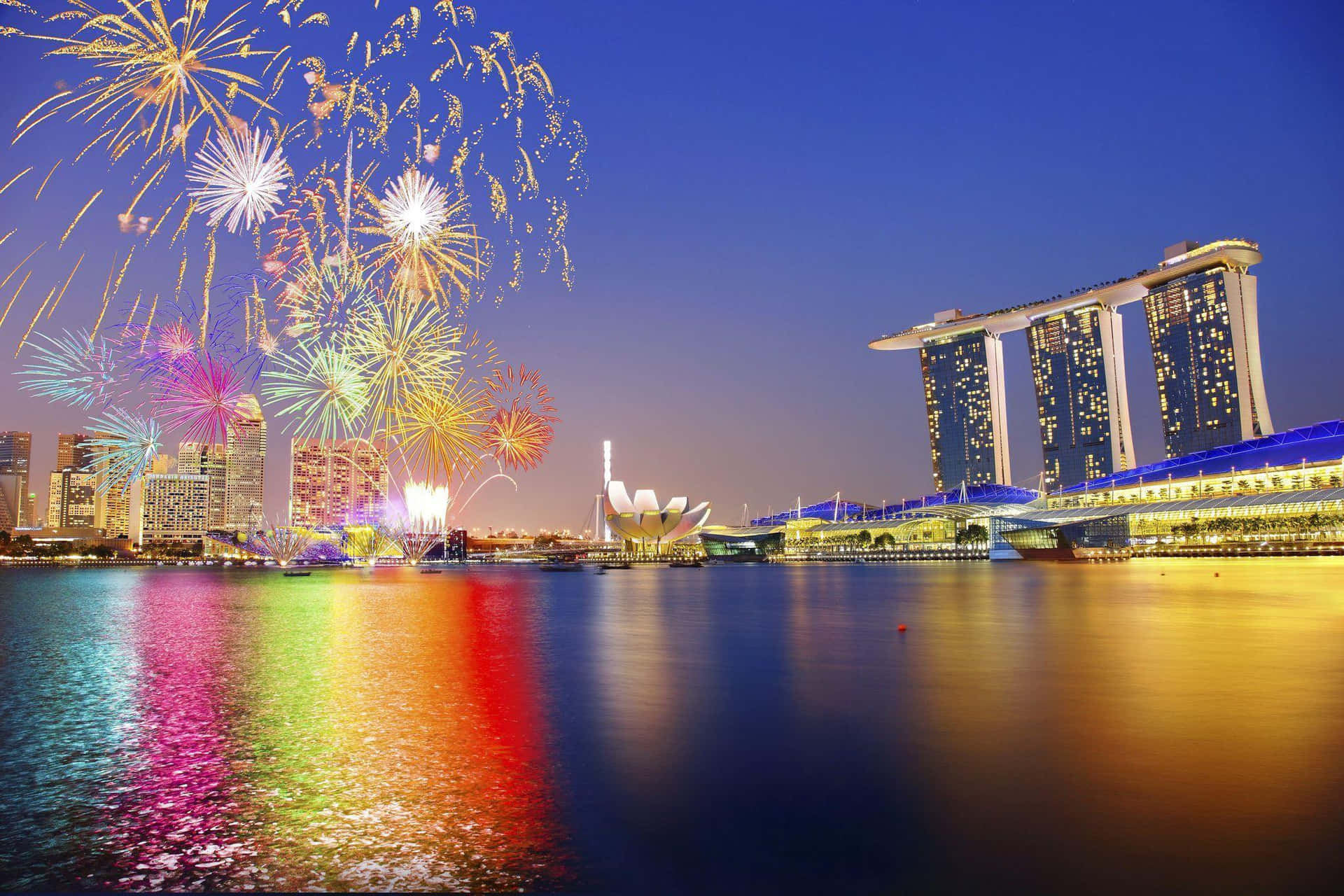 Skönheteni Singapore Lyser Starkt På Natten