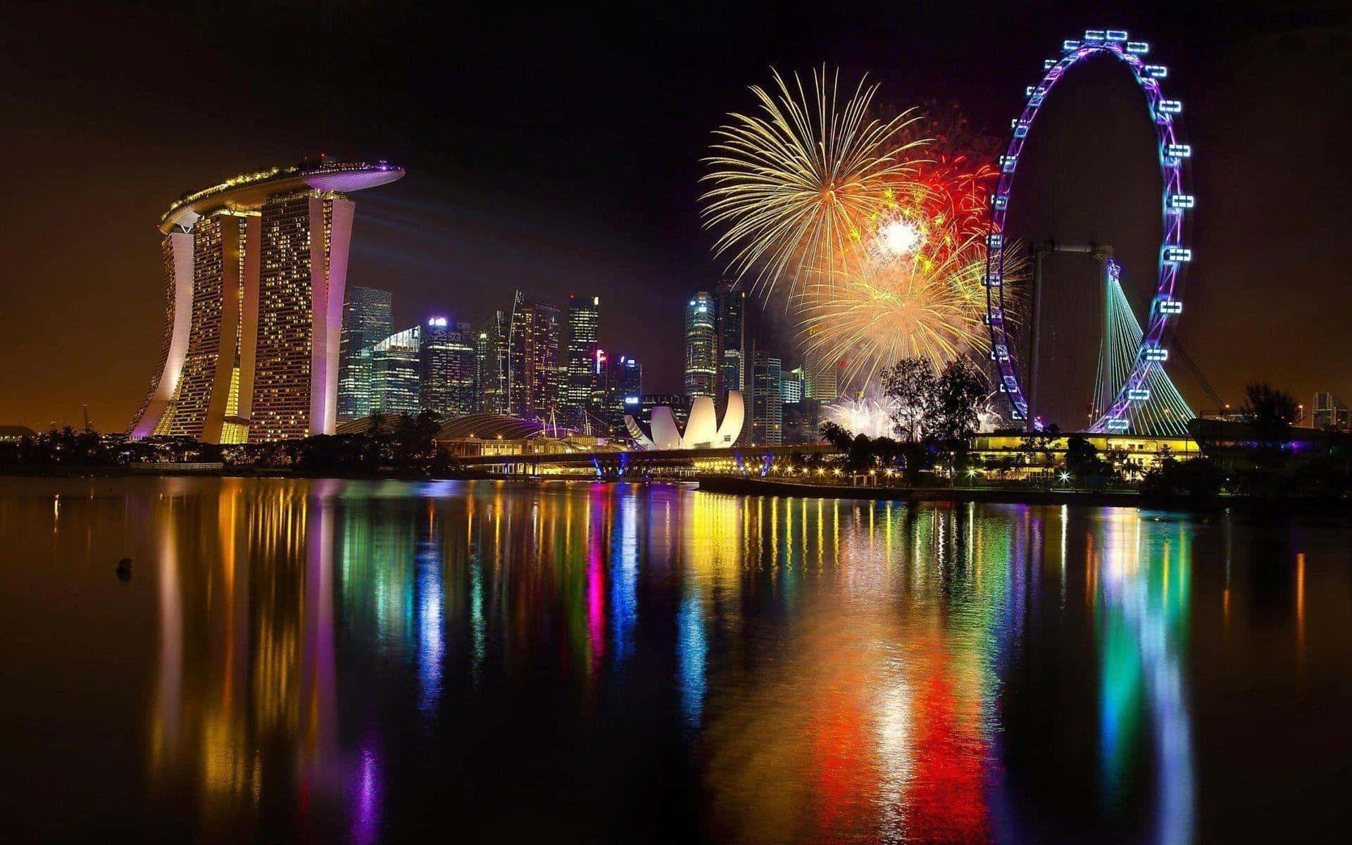 Singapore's New Year Fireworks Over The Marina Bay