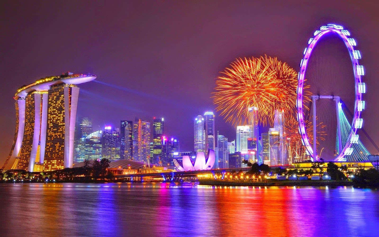Fogosde Artifício De Ano Novo Em Singapura Sobre A Cidade.