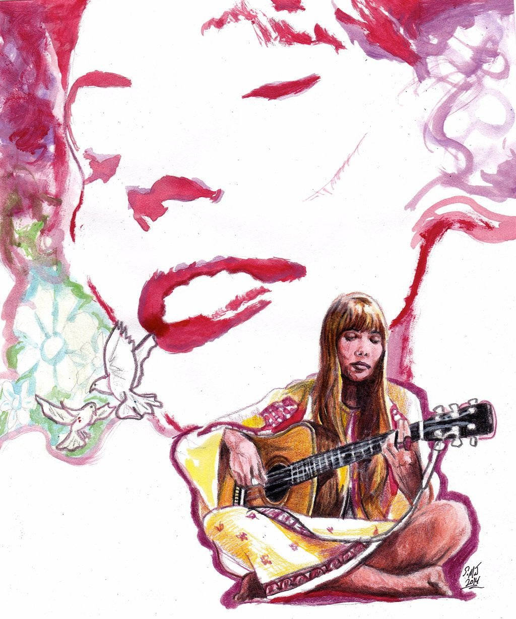 Pinturade Fanart De La Cantante Joni Mitchell. Fondo de pantalla