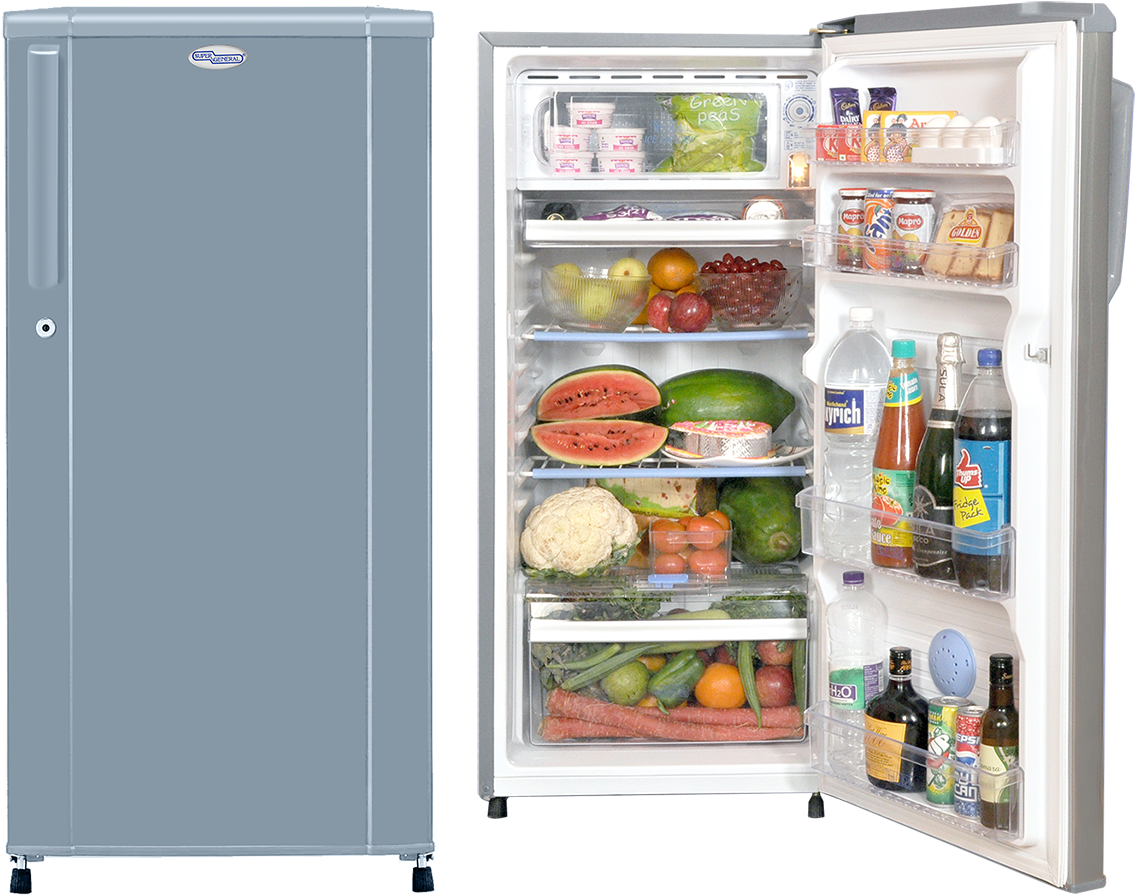 Single Door Refrigerator Fullof Food Items PNG